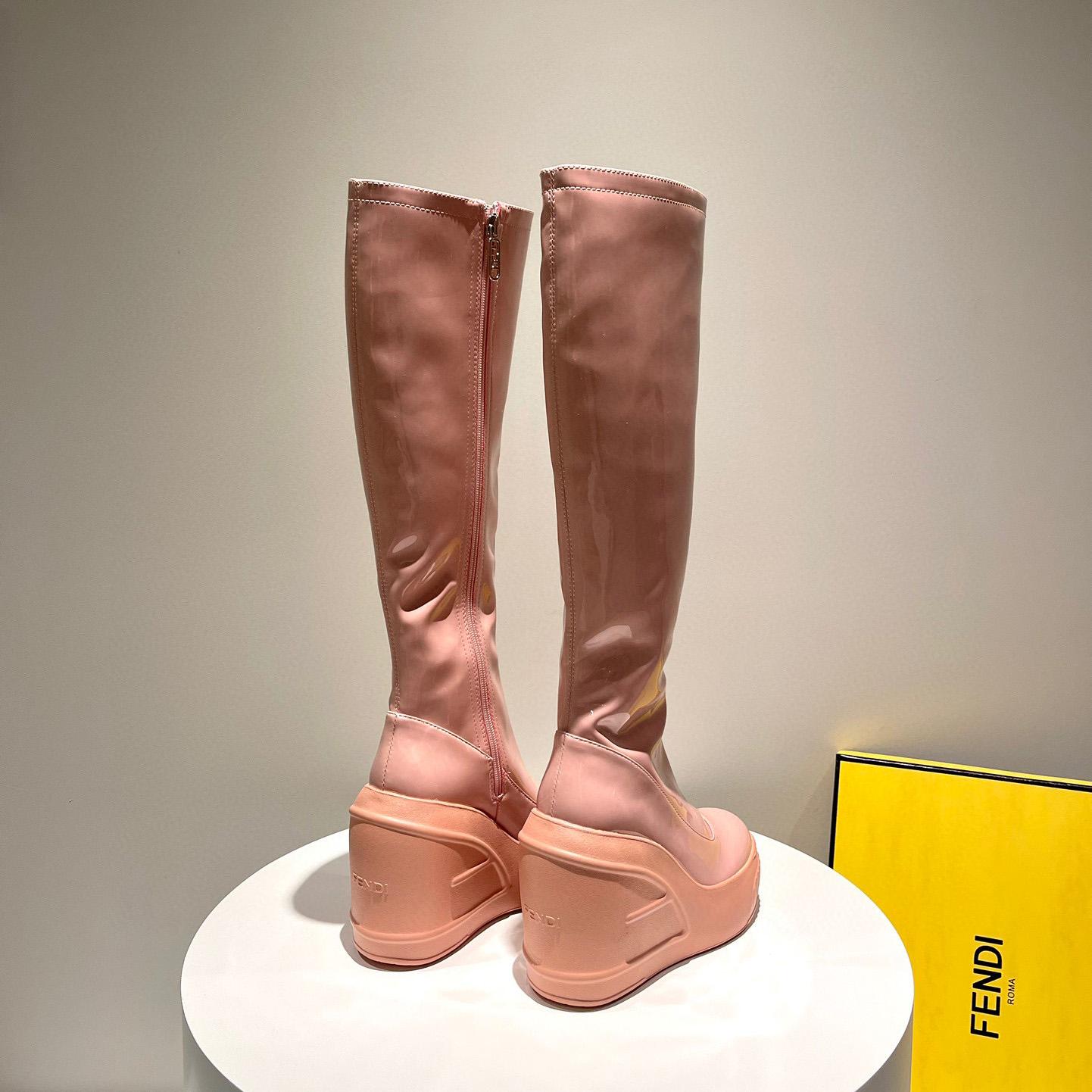 Fendi Fashion Show Pink Patent Leather Boots - FashionPlug