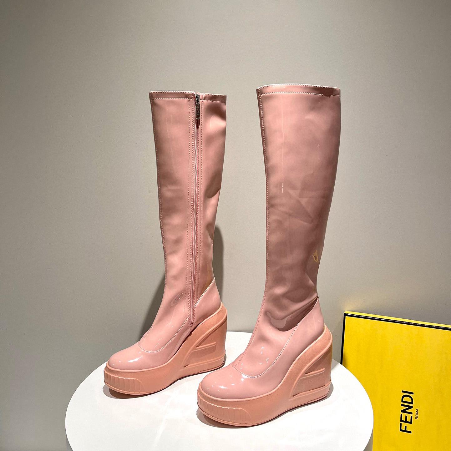 Fendi Fashion Show Pink Patent Leather Boots - FashionPlug