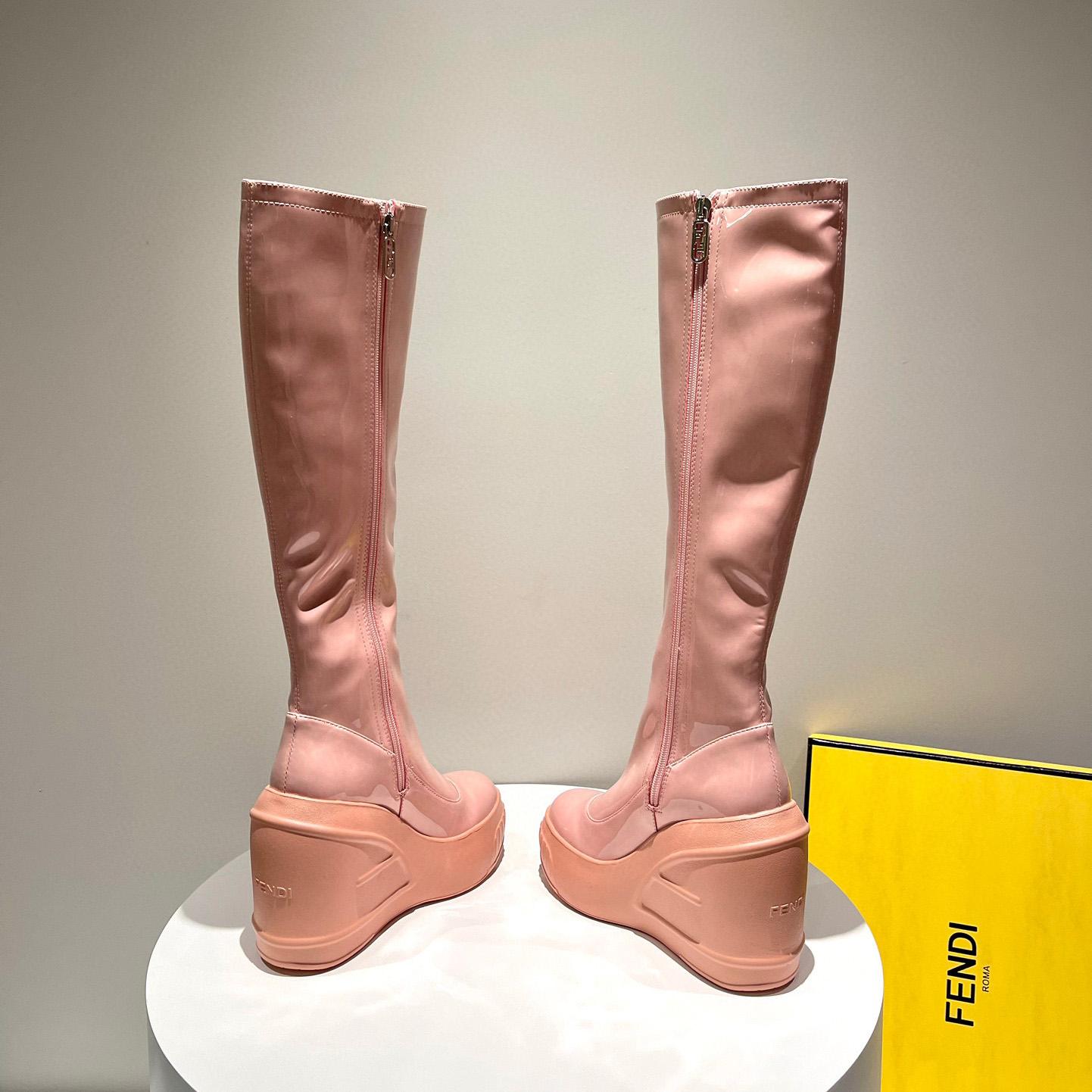 Fendi Fashion Show Pink Patent Leather Boots - FashionPlug