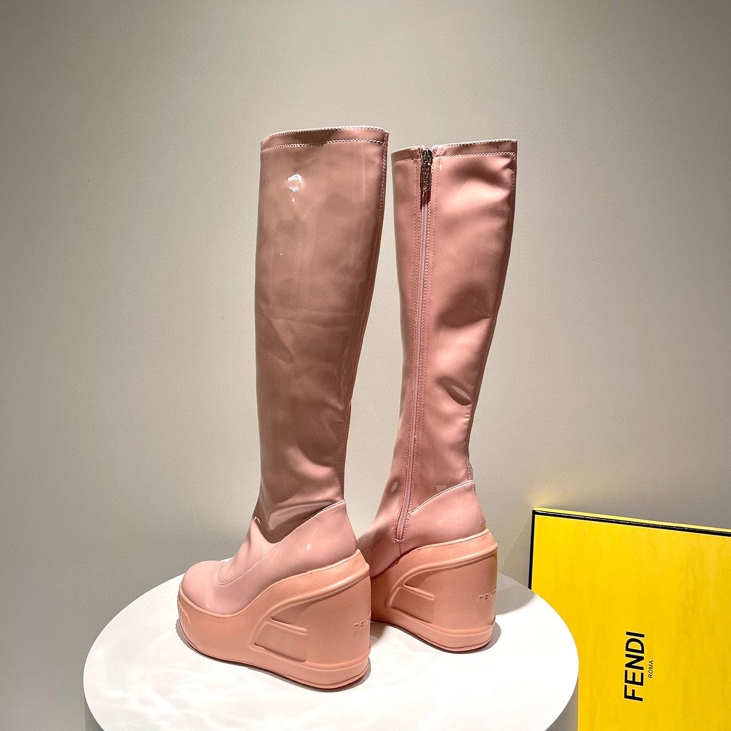 Fendi Fashion Show Pink Patent Leather Boots - FashionPlug