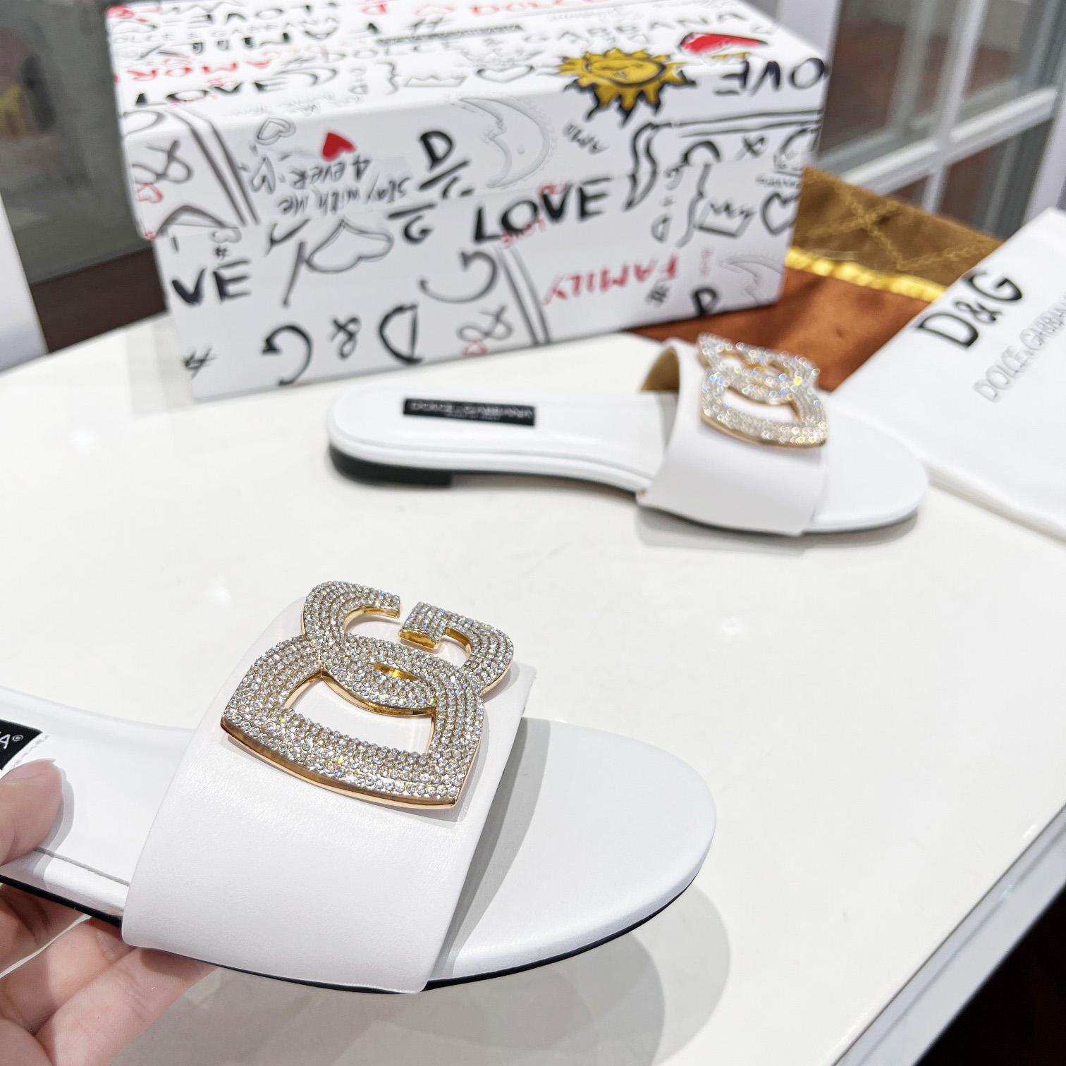 Dolce & Gabbana Calfskin Slides With DG Logo - FashionPlug