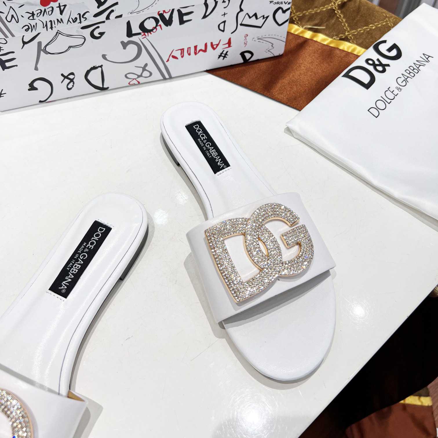 Dolce & Gabbana Calfskin Slides With DG Logo - FashionPlug
