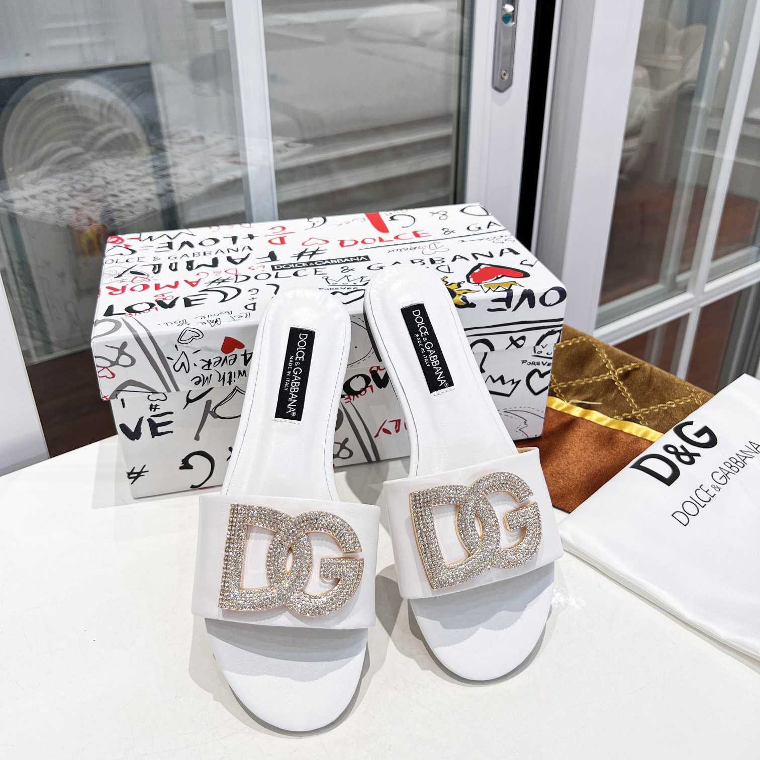 Dolce & Gabbana Calfskin Slides With DG Logo - FashionPlug