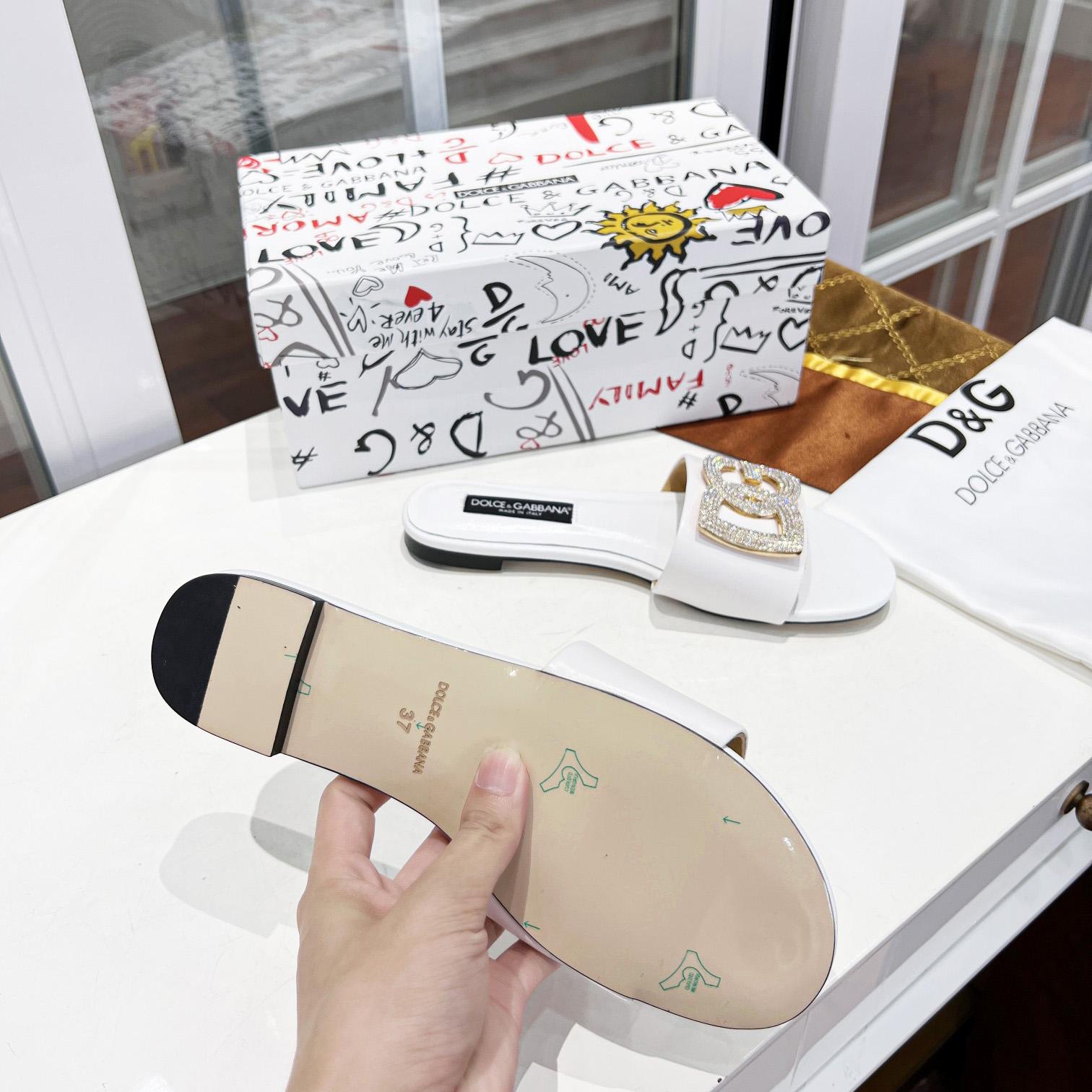 Dolce & Gabbana Calfskin Slides With DG Logo - FashionPlug