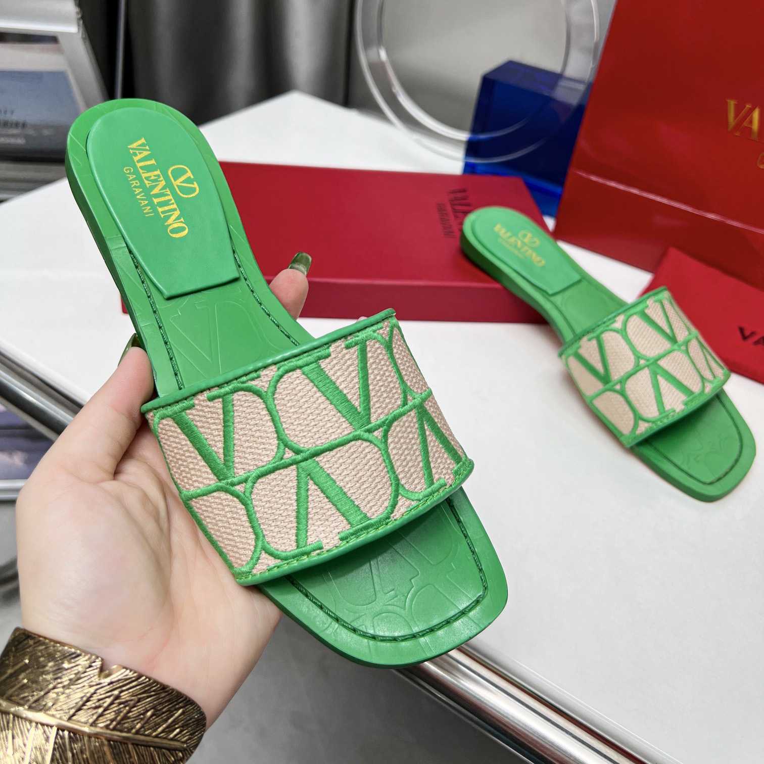 Valenti Toile Iconographe Slide Sandal  - FashionPlug