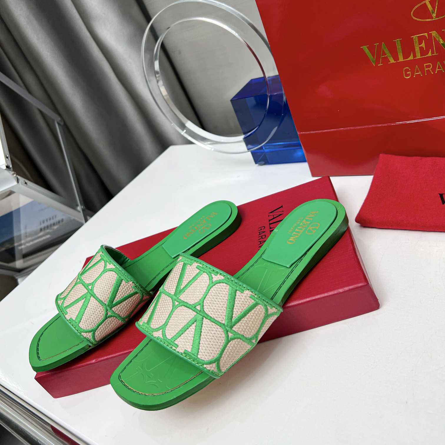 Valenti Toile Iconographe Slide Sandal  - FashionPlug