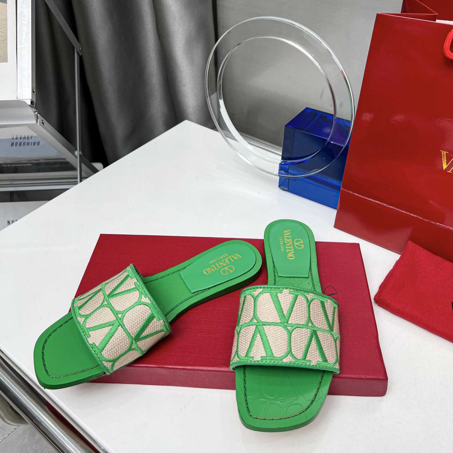 Valenti Toile Iconographe Slide Sandal  - FashionPlug