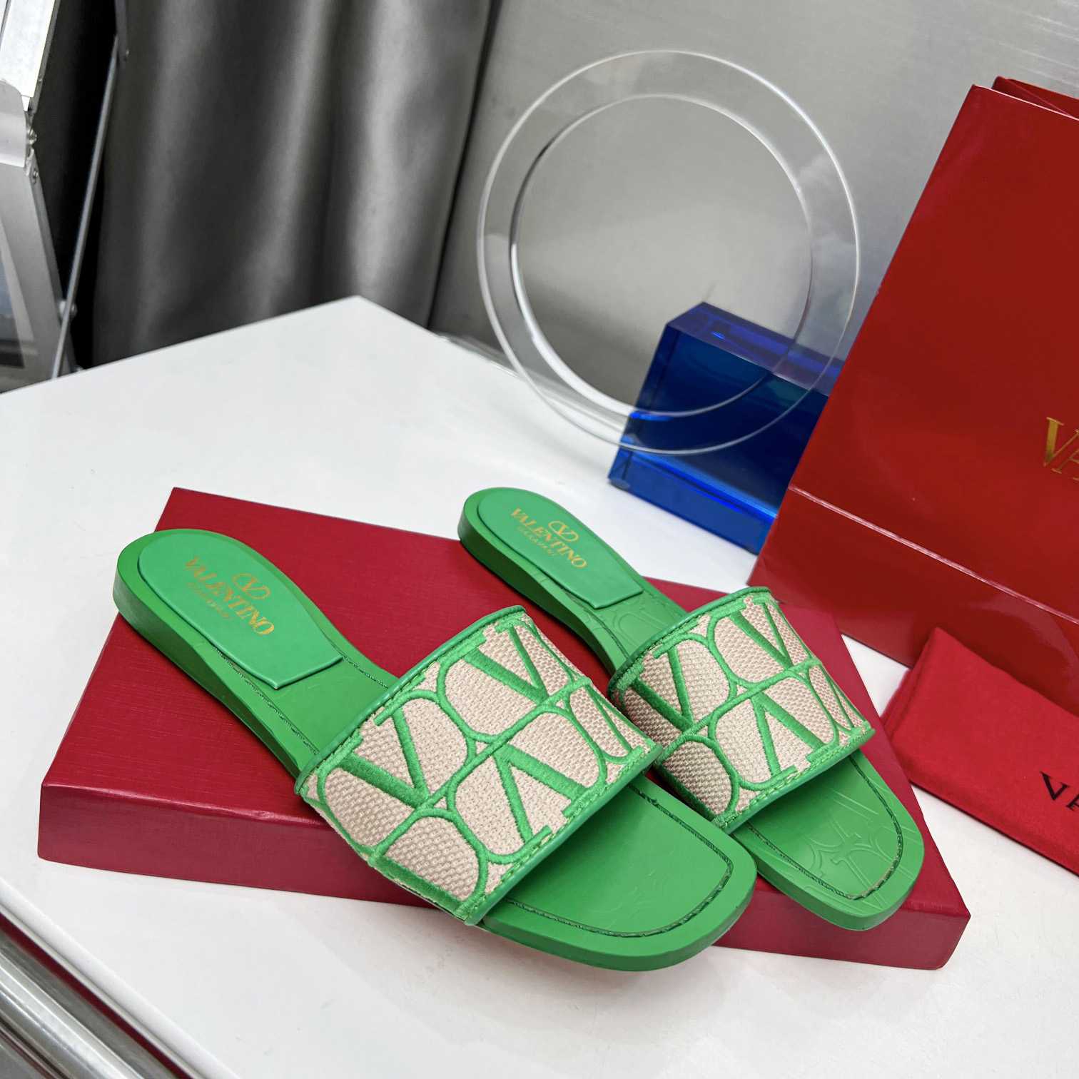 Valenti Toile Iconographe Slide Sandal  - FashionPlug