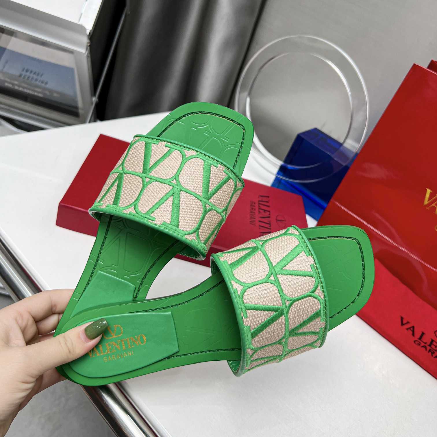 Valenti Toile Iconographe Slide Sandal  - FashionPlug