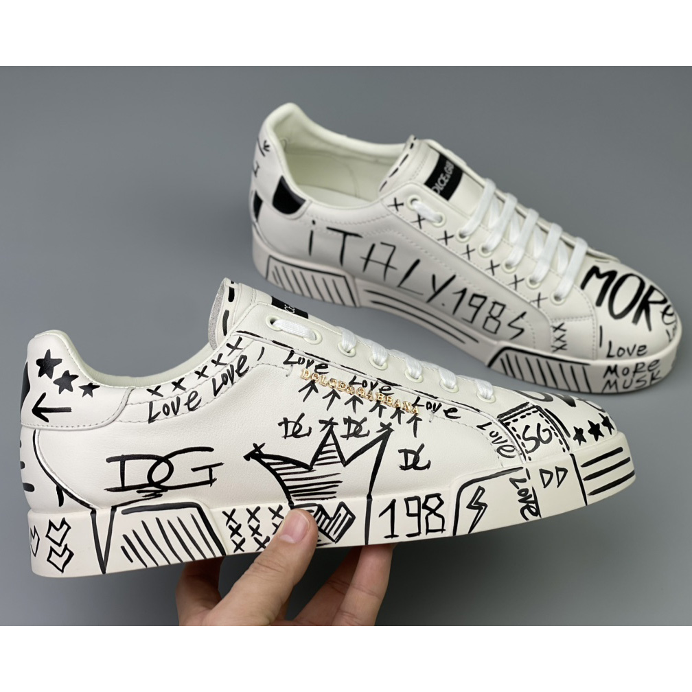 Dolce & Gabbana Hand-painted Calfskin Portofino Sneakers - FashionPlug