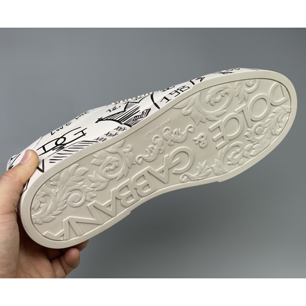 Dolce & Gabbana Hand-painted Calfskin Portofino Sneakers - FashionPlug