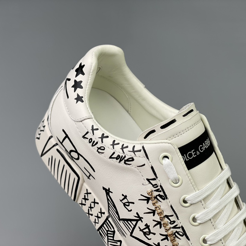 Dolce & Gabbana Hand-painted Calfskin Portofino Sneakers - FashionPlug