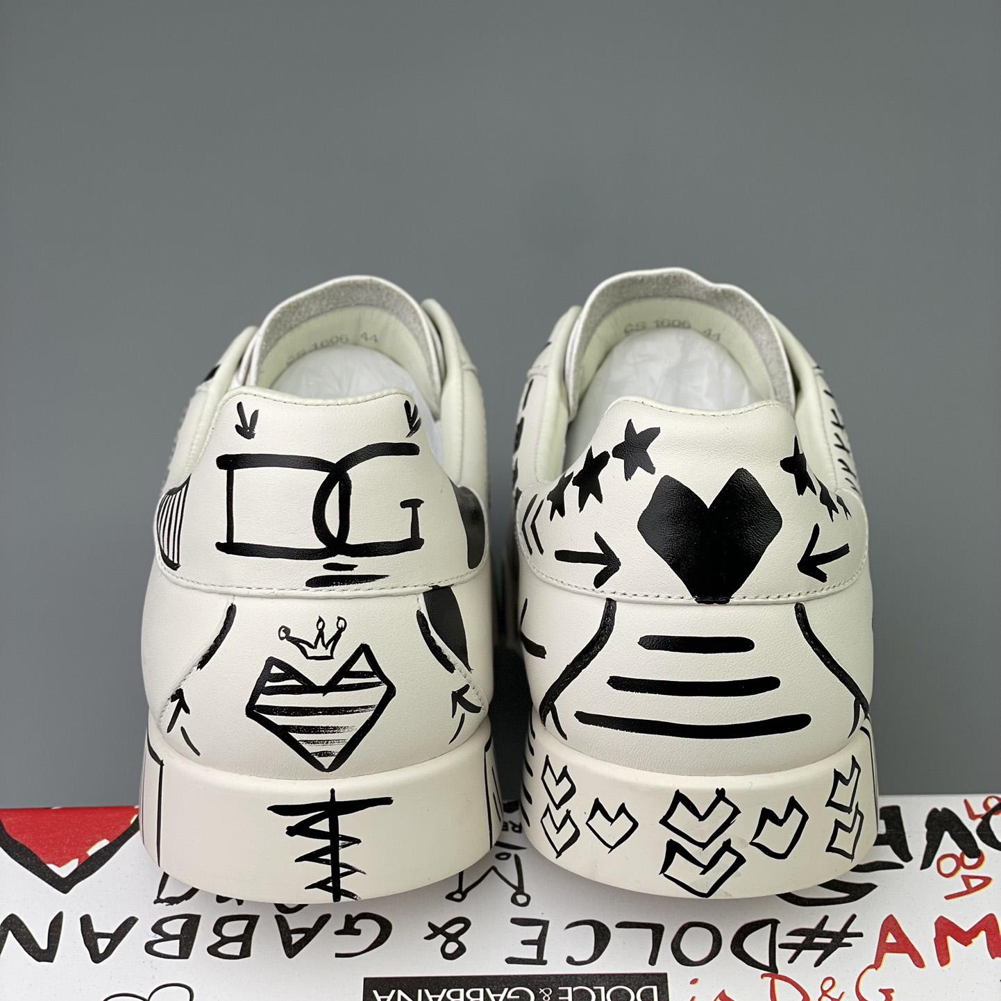 Dolce & Gabbana Hand-painted Calfskin Portofino Sneakers - FashionPlug