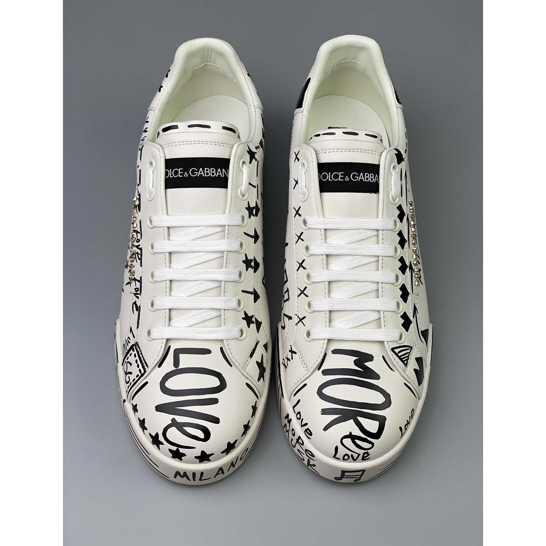 Dolce & Gabbana Hand-painted Calfskin Portofino Sneakers - FashionPlug