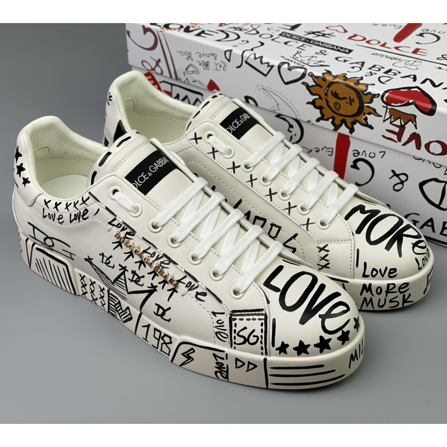 Dolce & Gabbana Hand-painted Calfskin Portofino Sneakers - FashionPlug