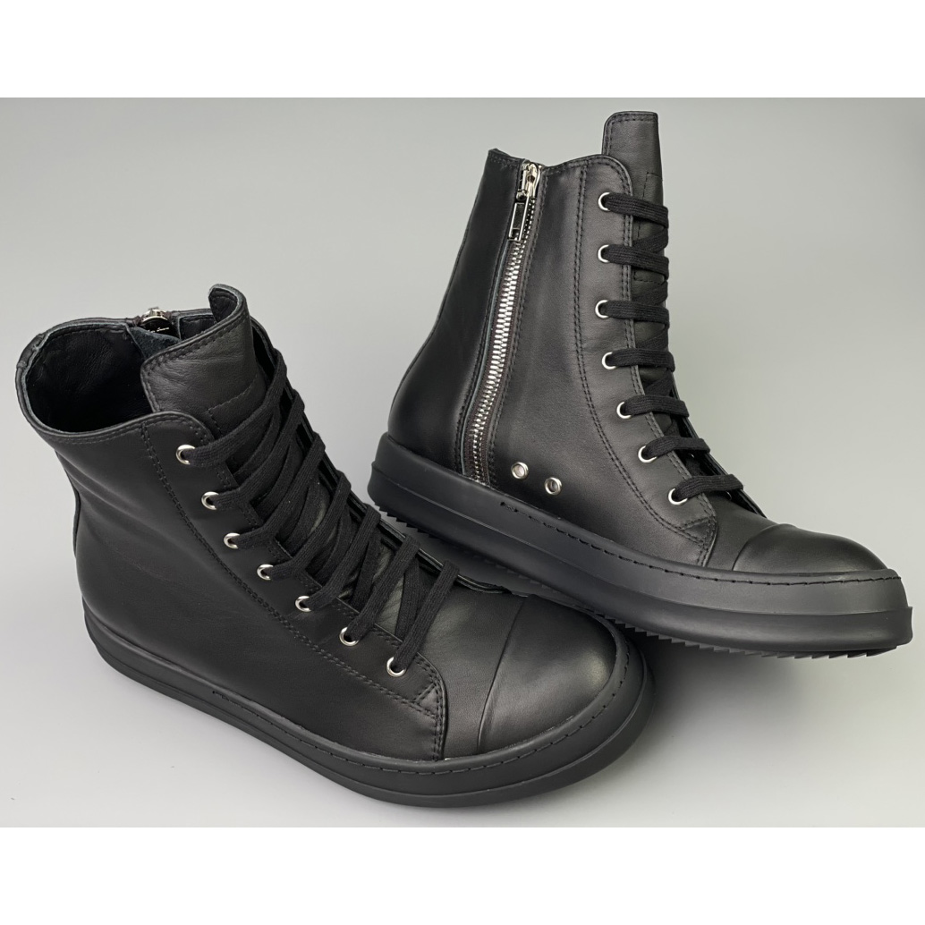 Rick Owens  Leather High Top Sneakers - FashionPlug
