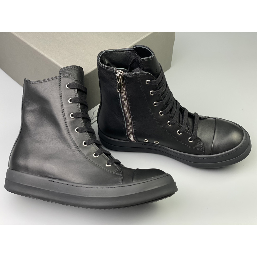 Rick Owens  Leather High Top Sneakers - FashionPlug