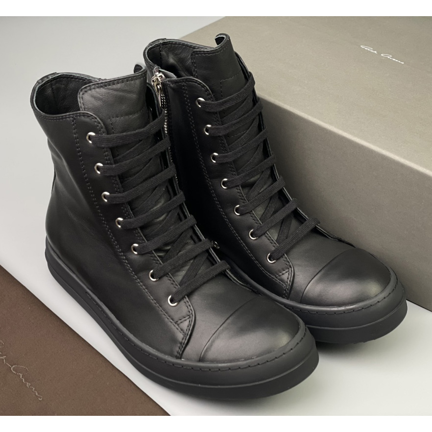 Rick Owens  Leather High Top Sneakers - FashionPlug