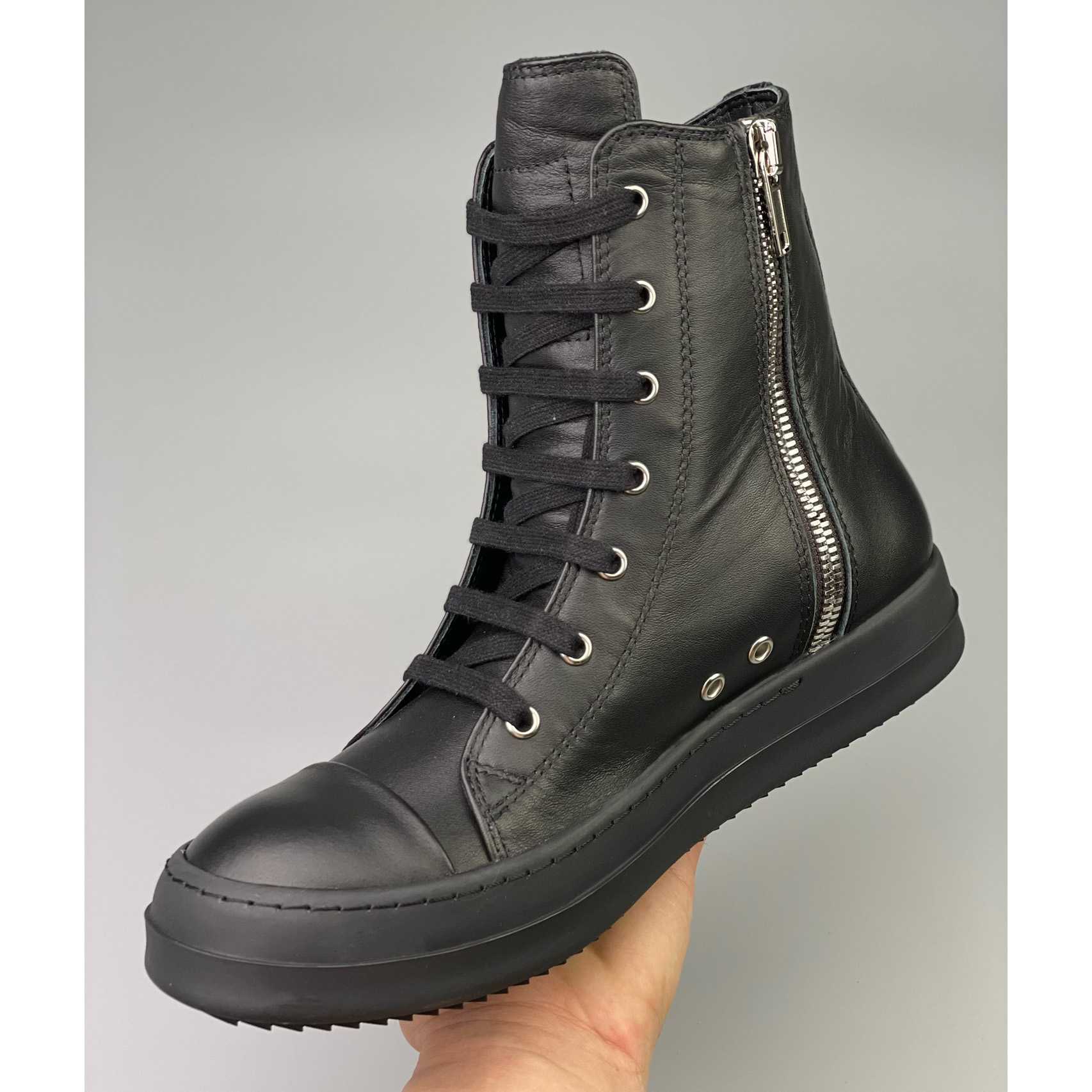 Rick Owens  Leather High Top Sneakers - FashionPlug