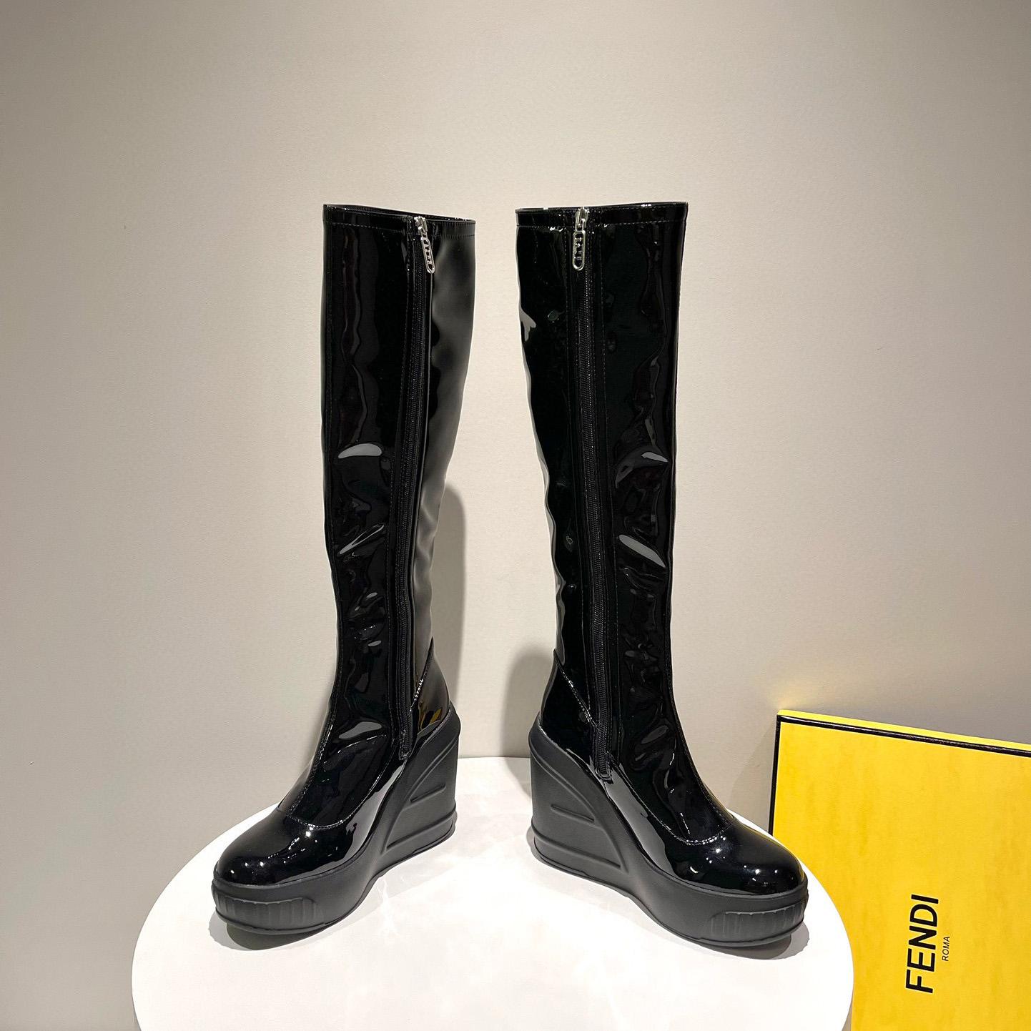 Fendi Fashion Show Black Patent Leather Boots - FashionPlug