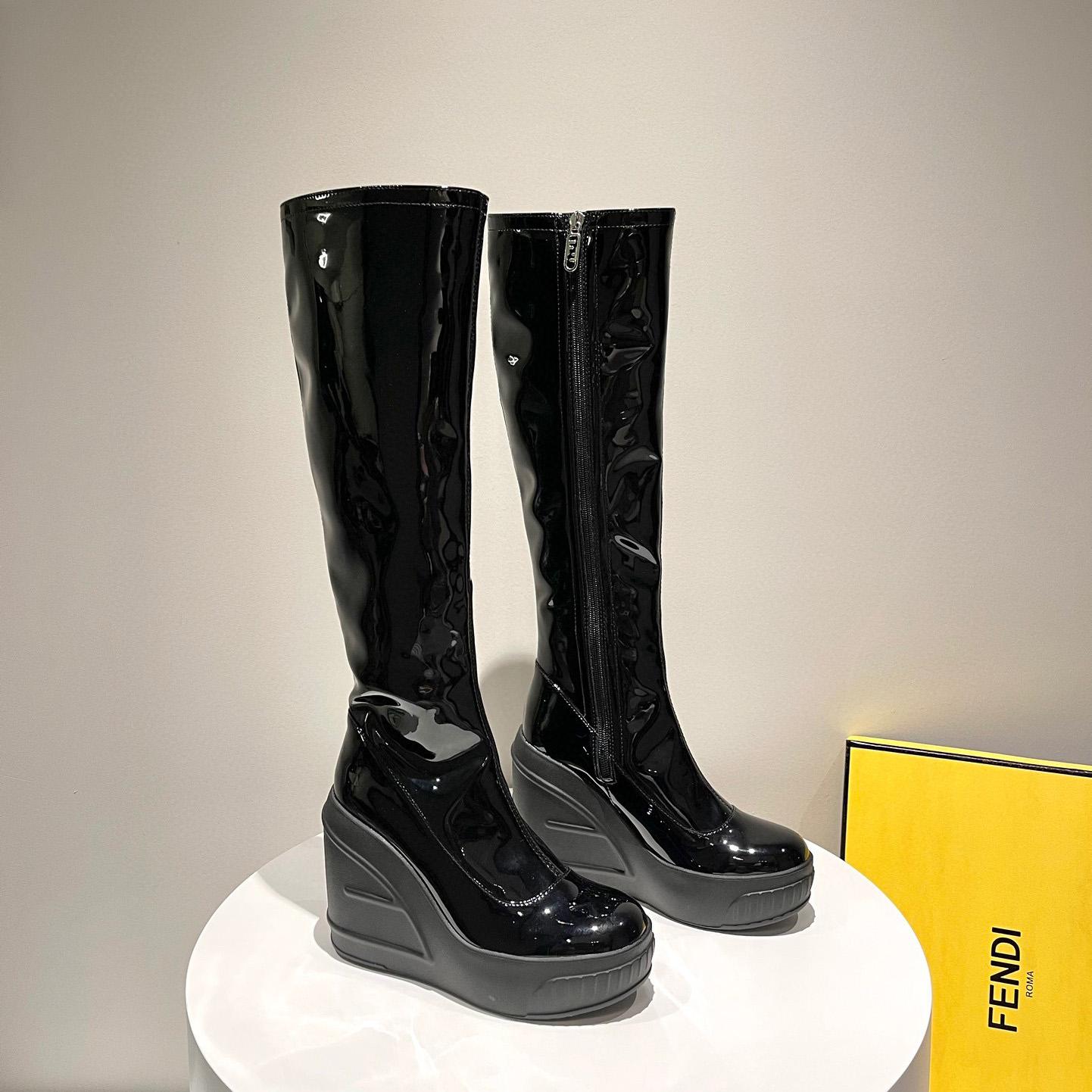 Fendi Fashion Show Black Patent Leather Boots - FashionPlug