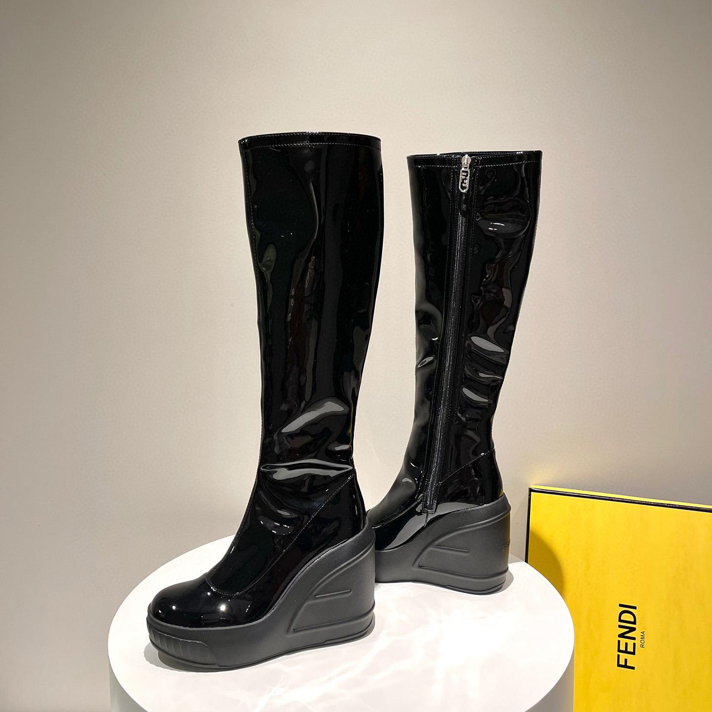 Fendi Fashion Show Black Patent Leather Boots - FashionPlug