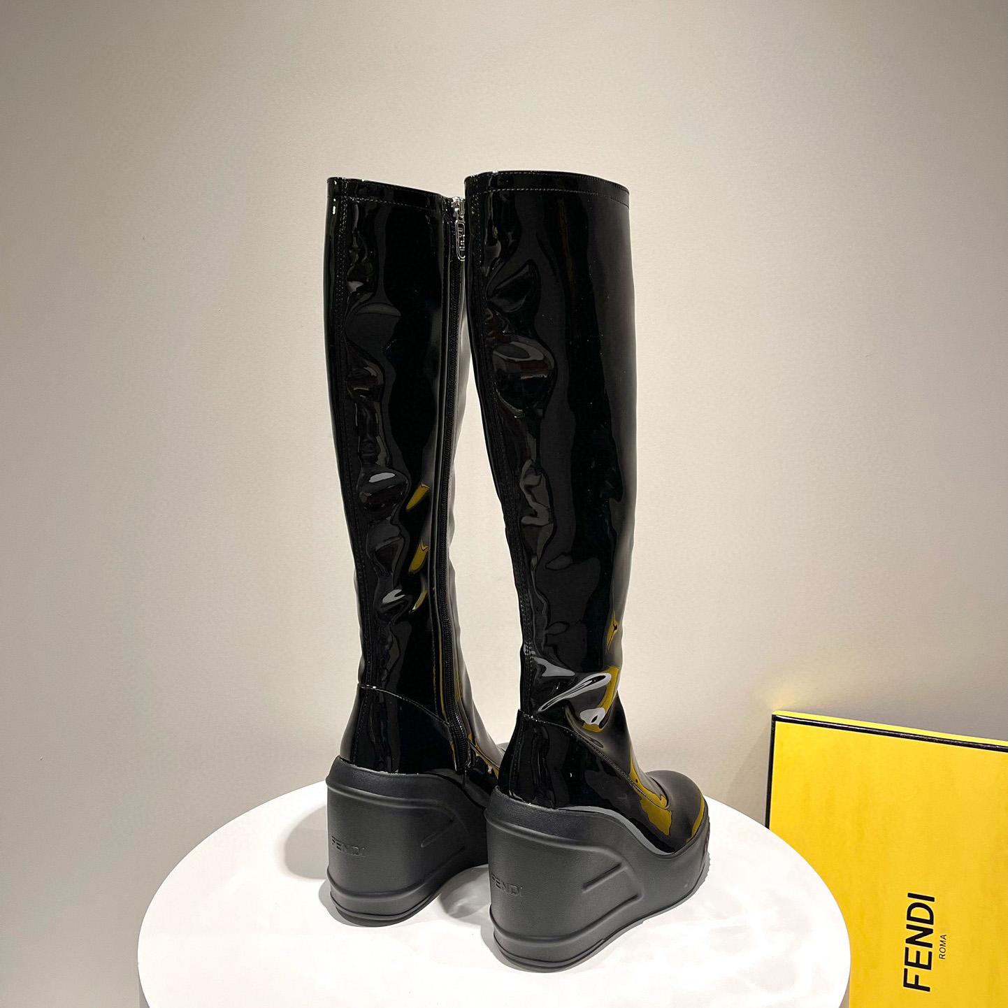 Fendi Fashion Show Black Patent Leather Boots - FashionPlug