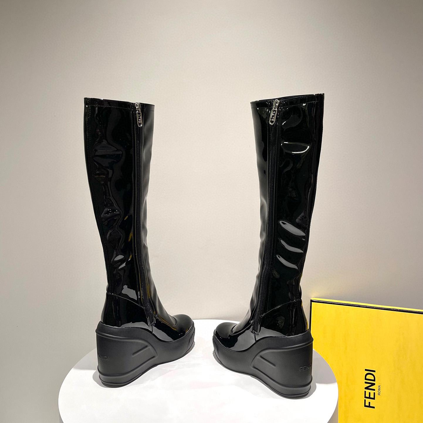 Fendi Fashion Show Black Patent Leather Boots - FashionPlug