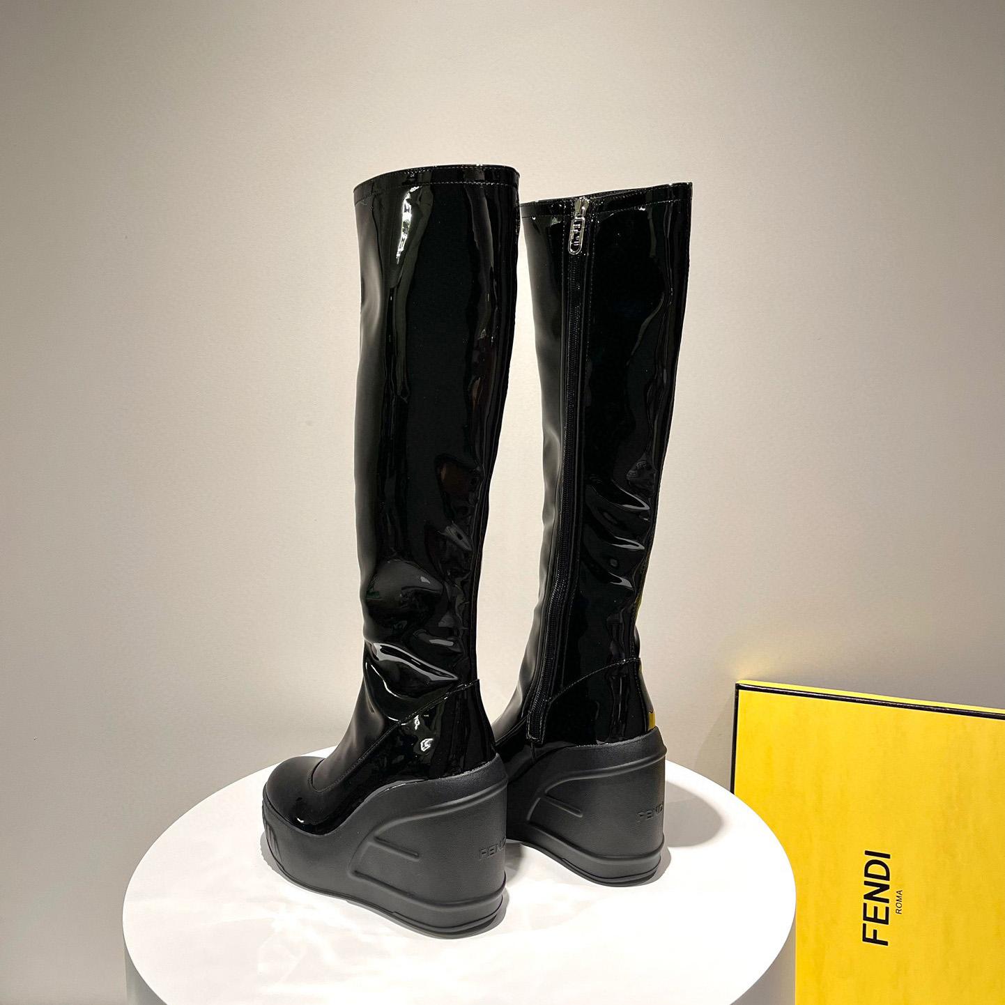 Fendi Fashion Show Black Patent Leather Boots - FashionPlug