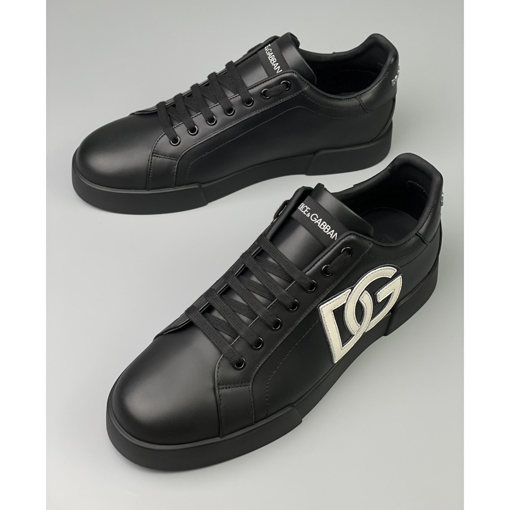 Dolce & Gabbana Calfskin Portofino Sneakers With DG Logo - FashionPlug