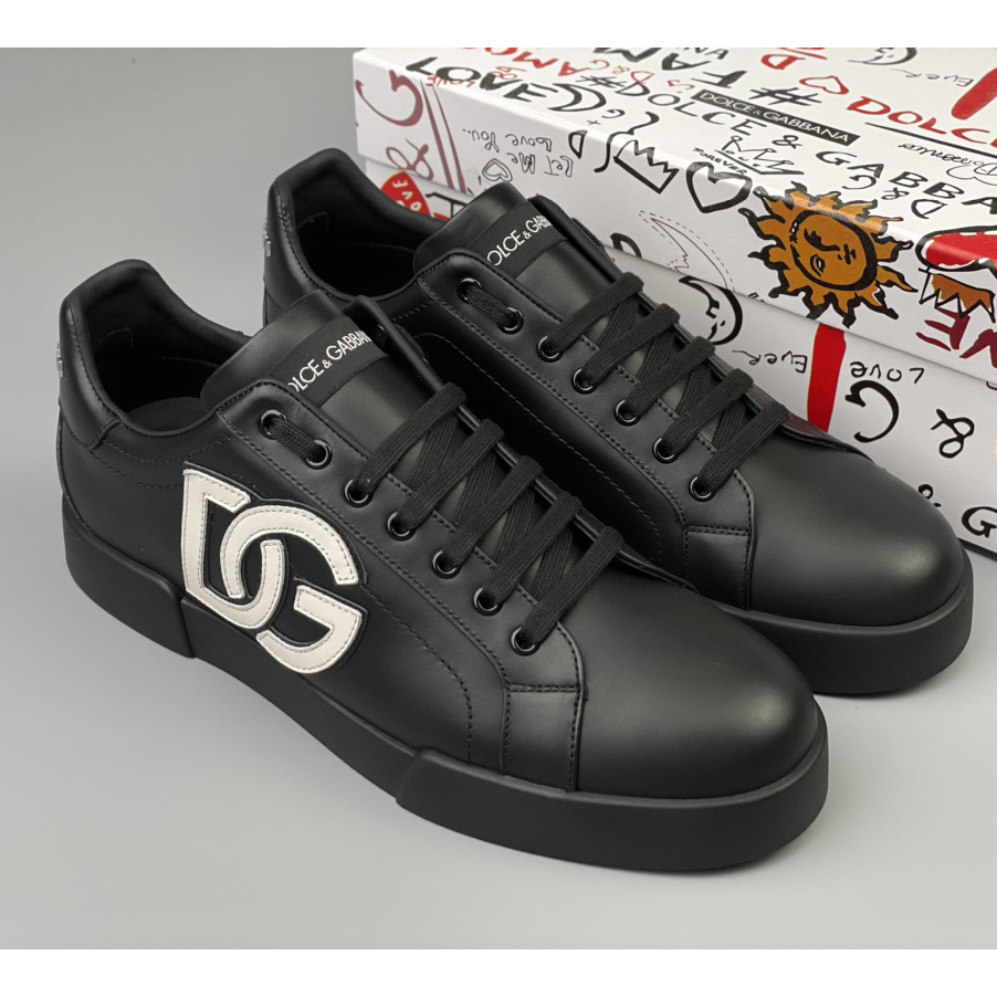 Dolce & Gabbana Calfskin Portofino Sneakers With DG Logo - FashionPlug