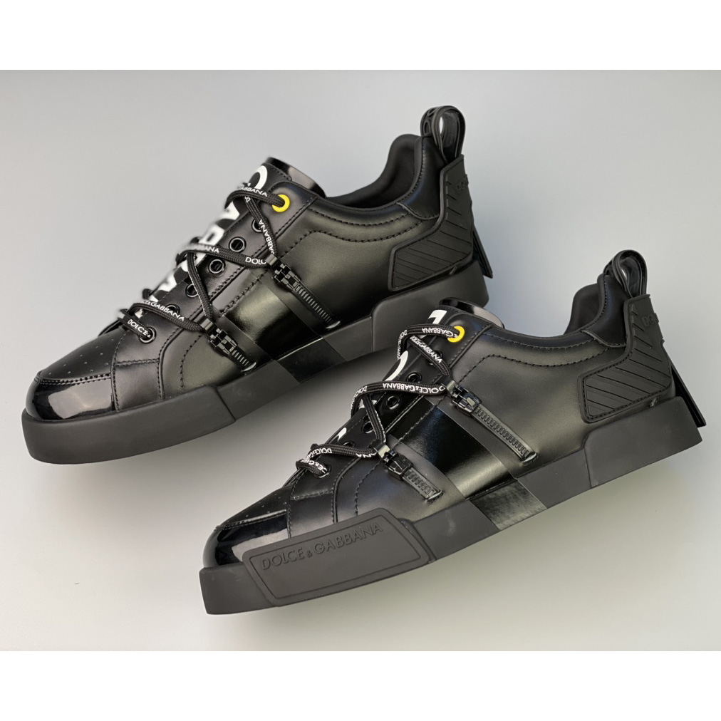Dolce & Gabbana Portofino Sneakers In Calfskin And Patent Leather - FashionPlug