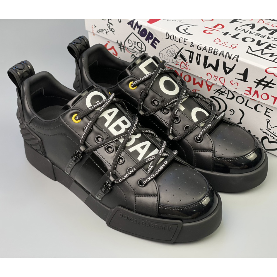 Dolce & Gabbana Portofino Sneakers In Calfskin And Patent Leather - FashionPlug