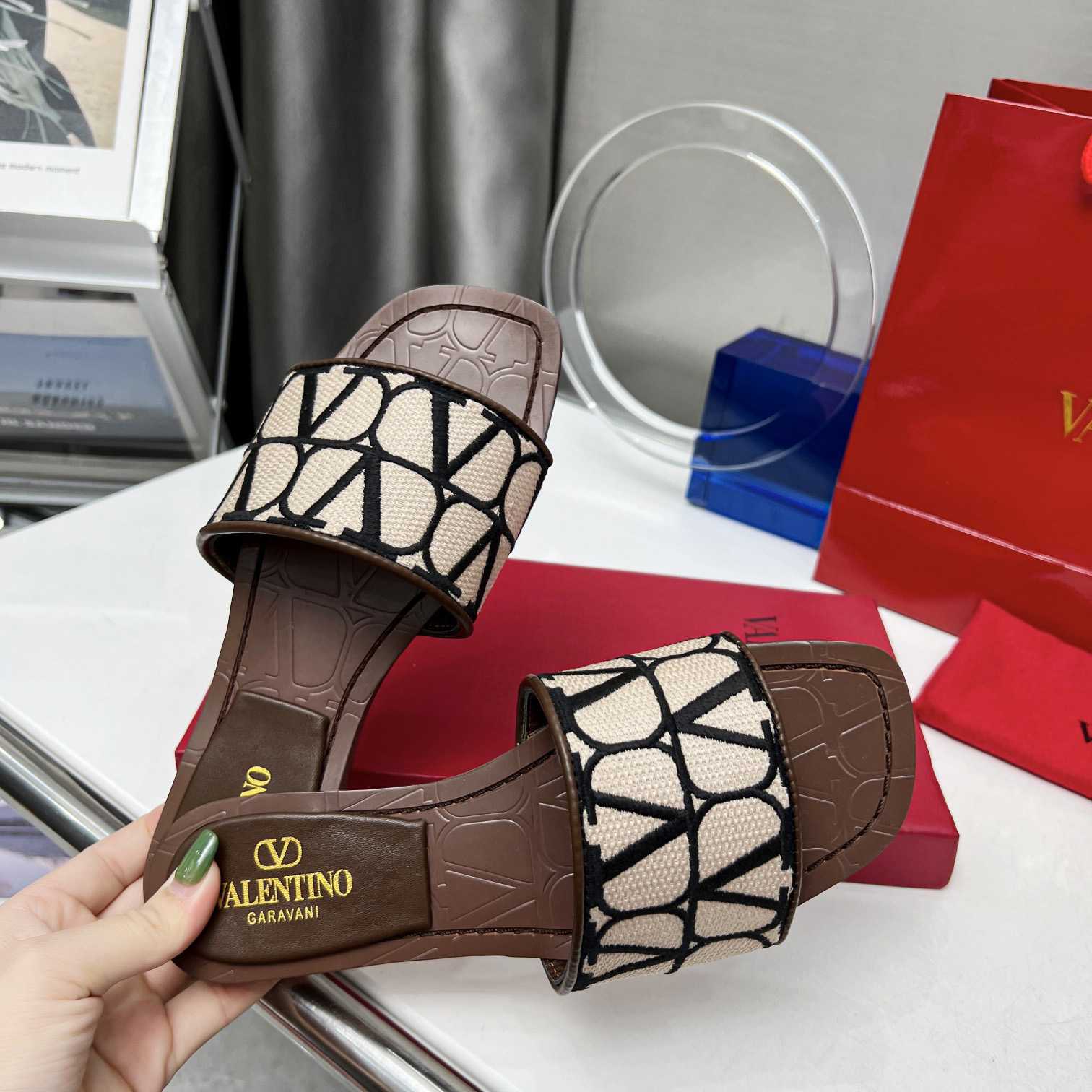 Valenti Toile Iconographe Slide Sandal  - FashionPlug