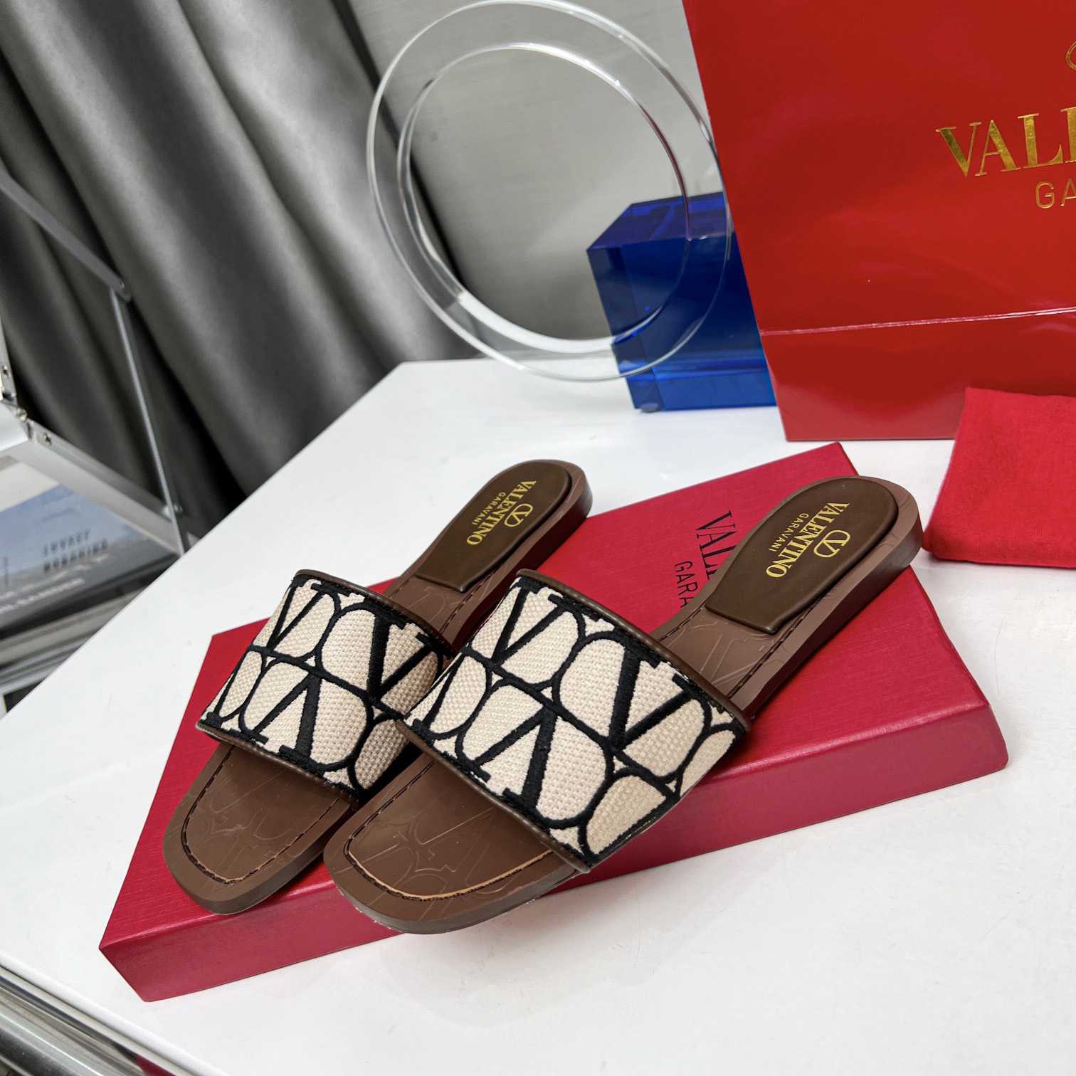 Valenti Toile Iconographe Slide Sandal  - FashionPlug