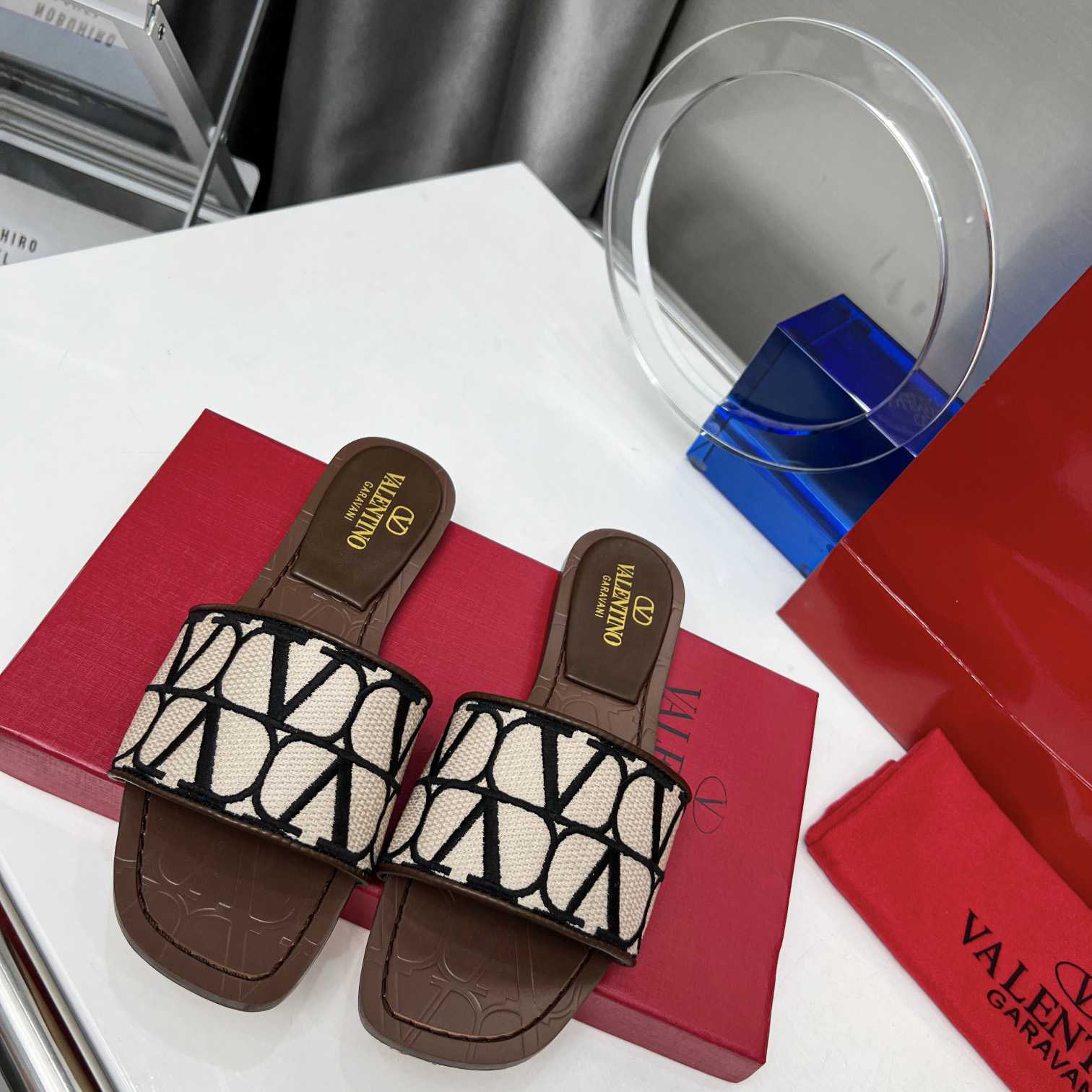 Valenti Toile Iconographe Slide Sandal  - FashionPlug