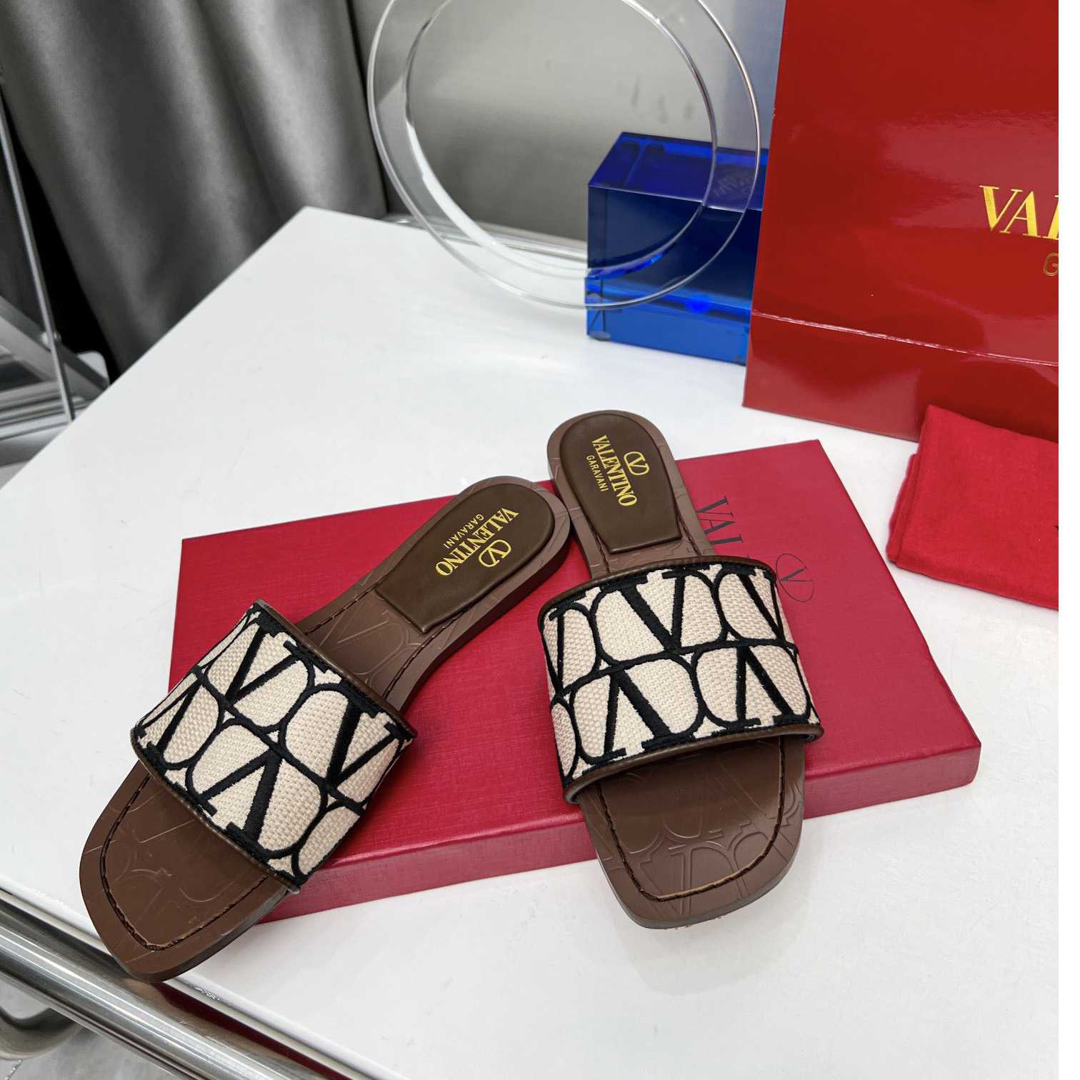 Valenti Toile Iconographe Slide Sandal  - FashionPlug