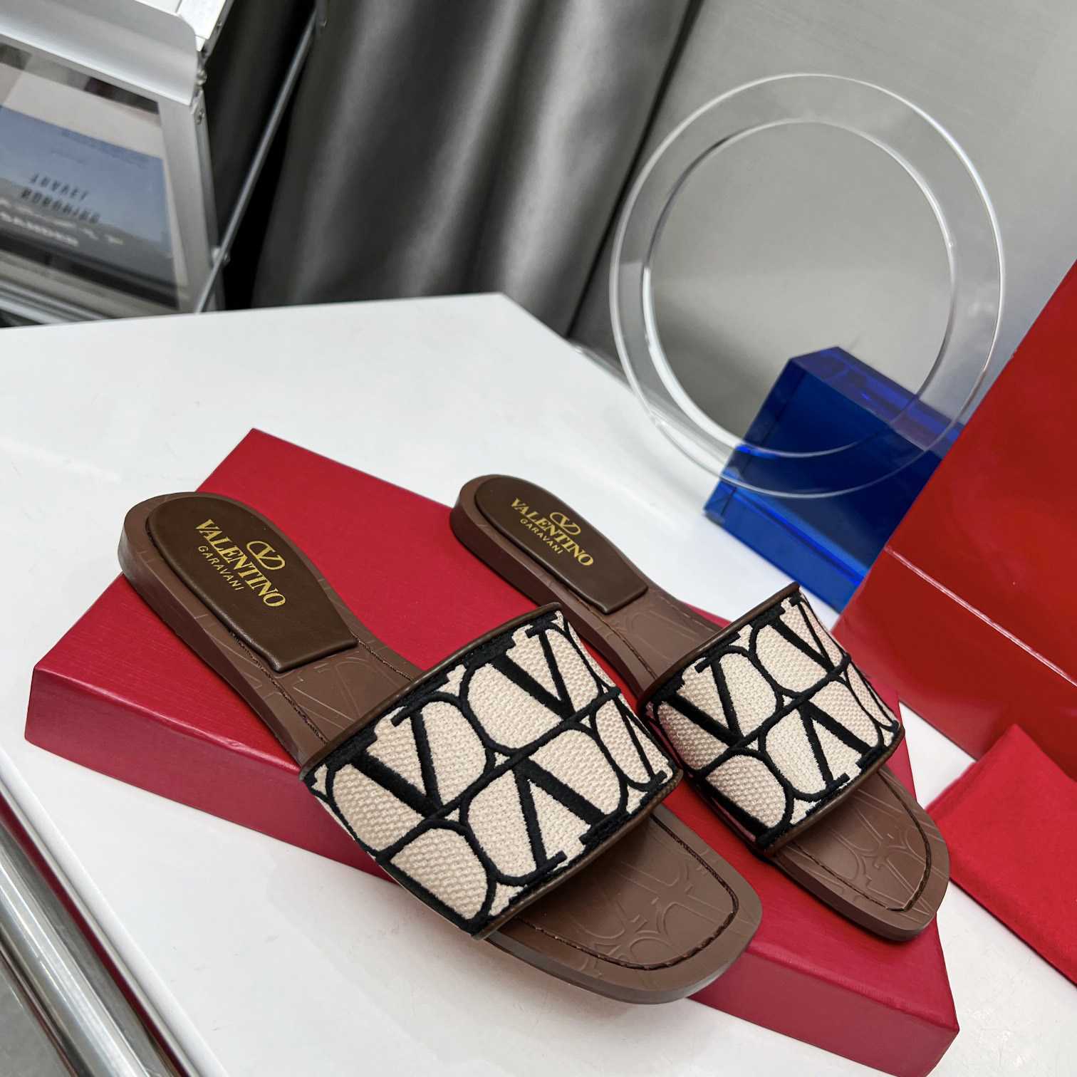 Valenti Toile Iconographe Slide Sandal  - FashionPlug