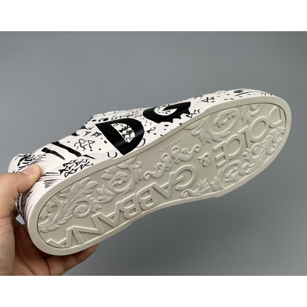 Dolce & Gabbana Calfskin Portofino Sneakers With Logo Print - FashionPlug