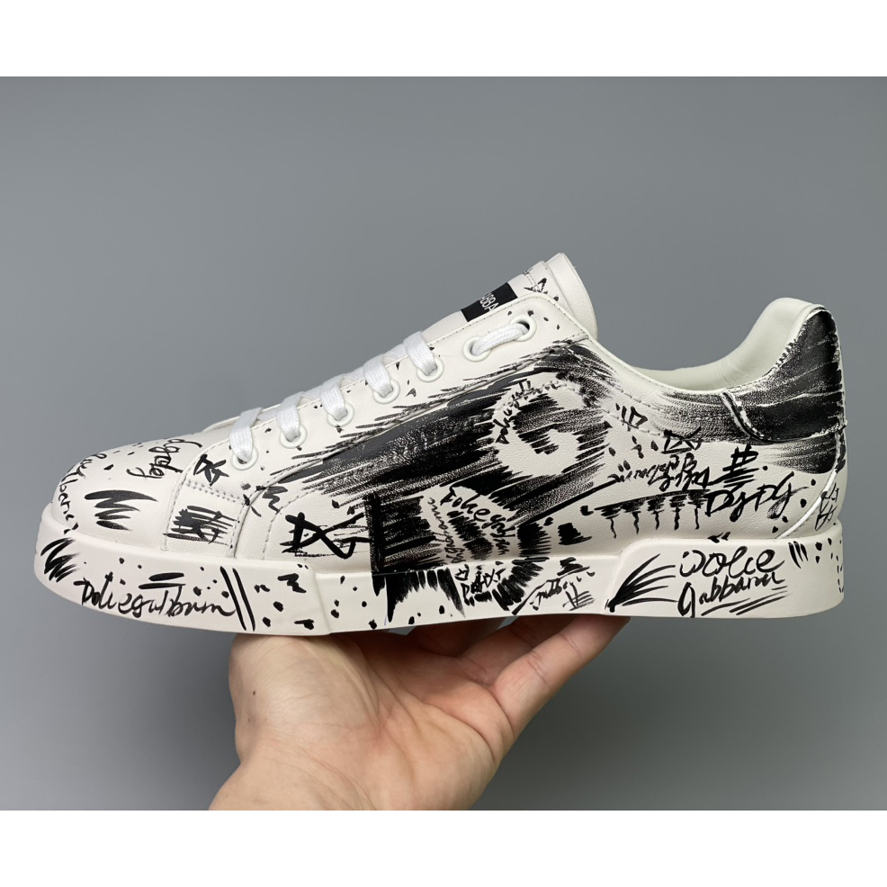 Dolce & Gabbana Calfskin Portofino Sneakers With Logo Print - FashionPlug
