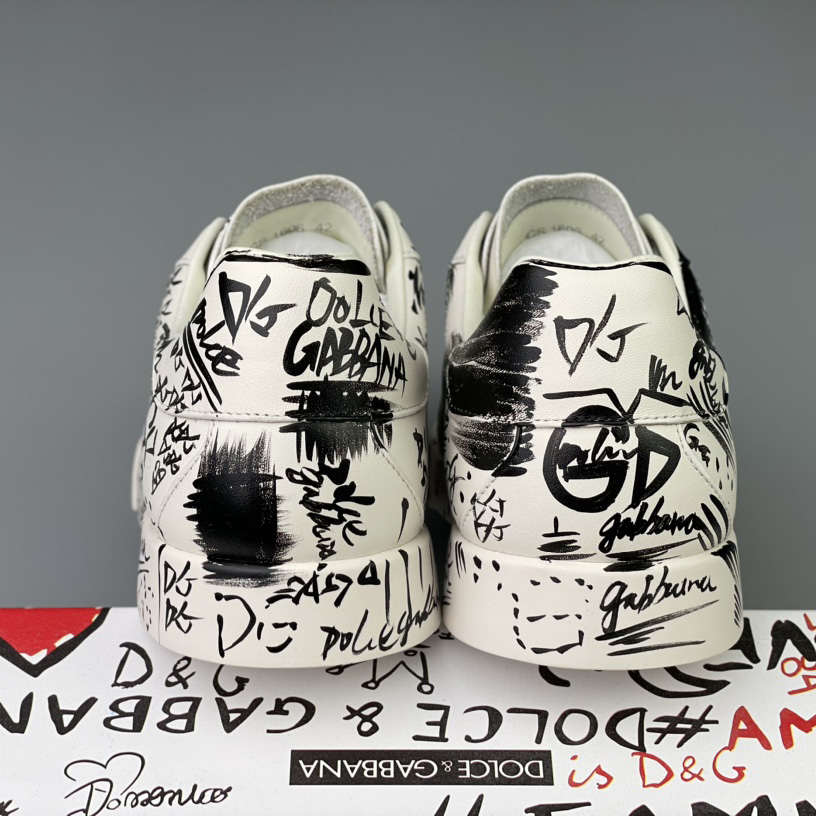Dolce & Gabbana Calfskin Portofino Sneakers With Logo Print - FashionPlug