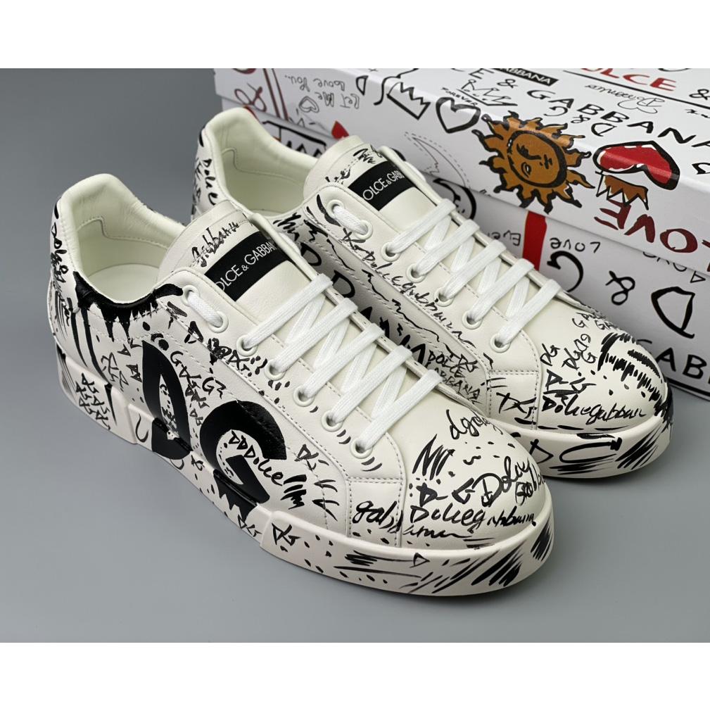 Dolce & Gabbana Calfskin Portofino Sneakers With Logo Print - FashionPlug