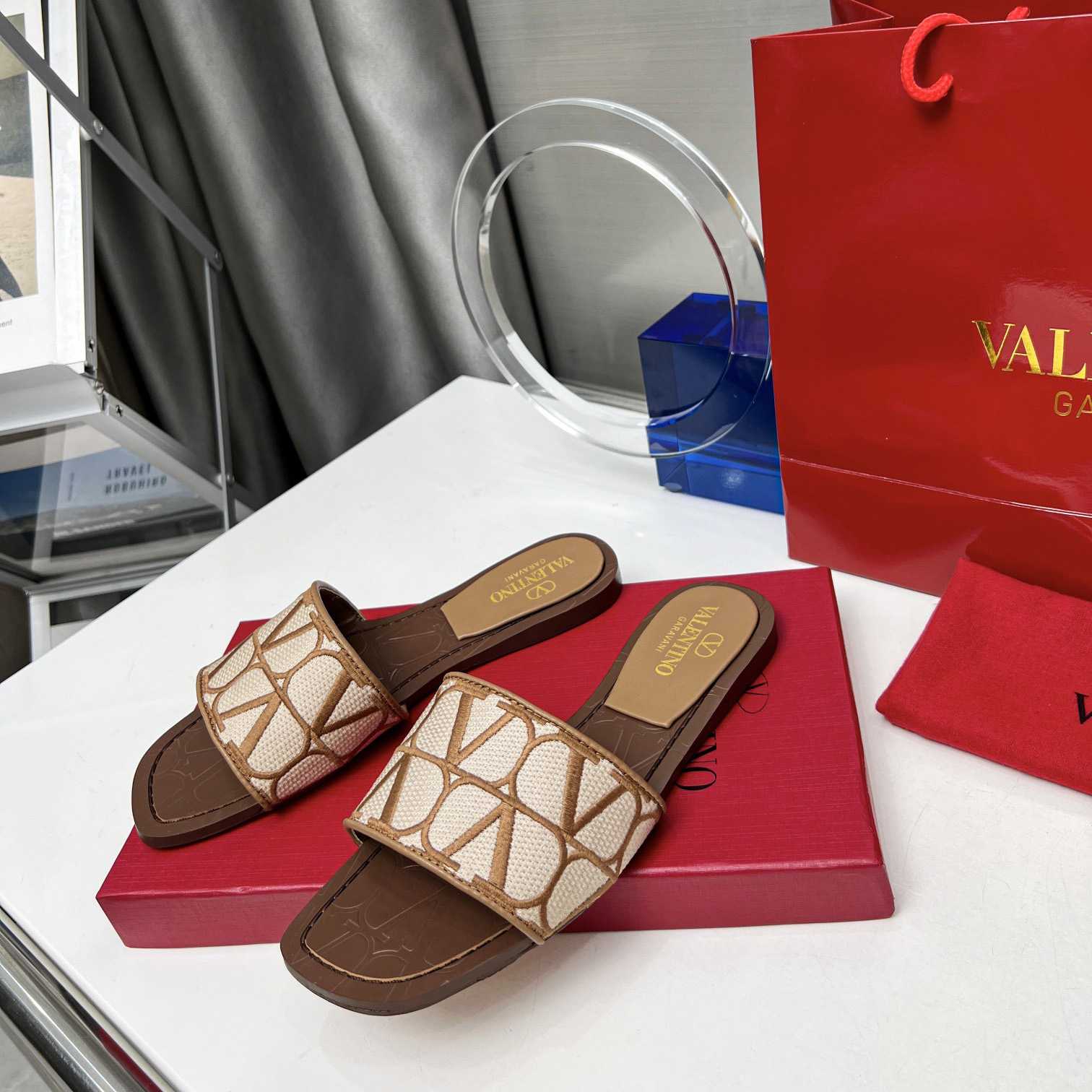 Valenti Toile Iconographe Slide Sandal  - FashionPlug