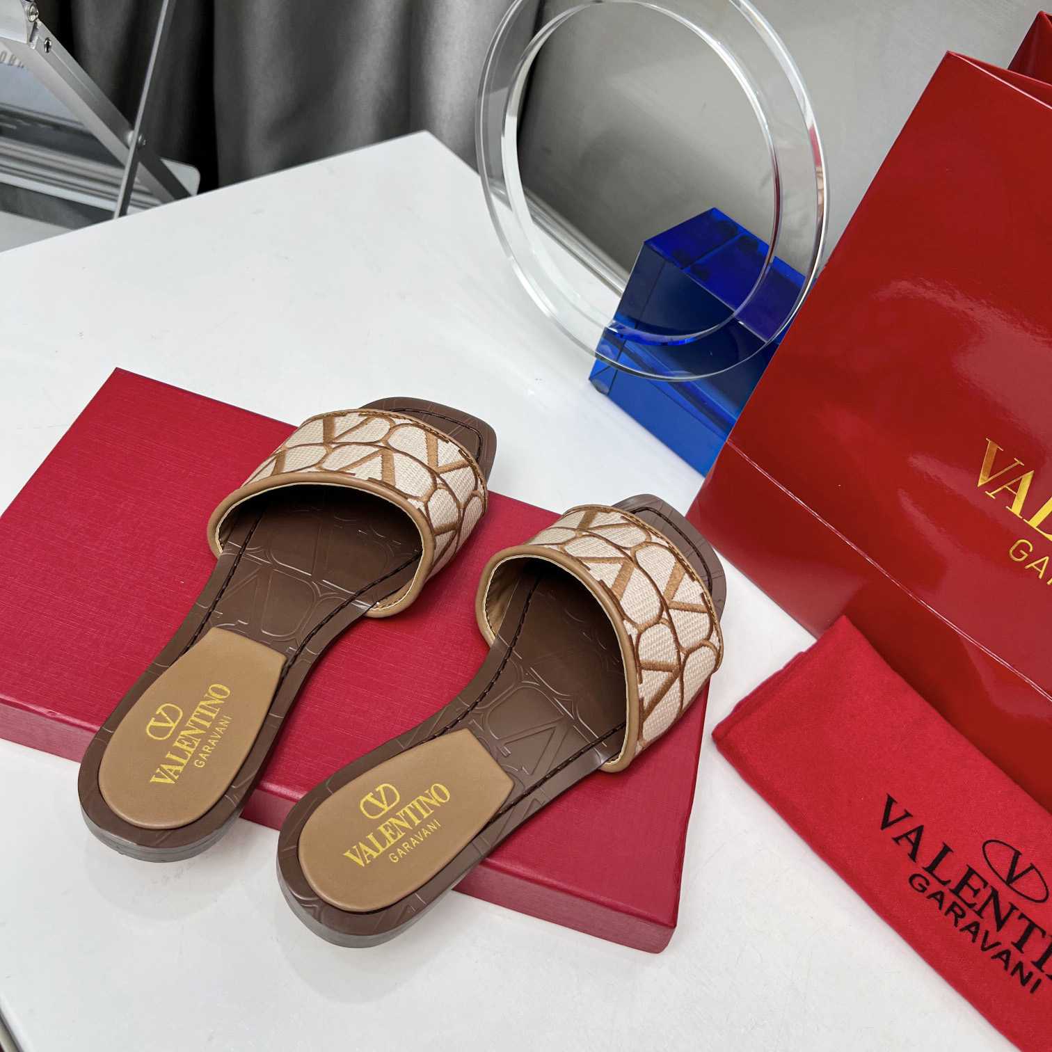 Valenti Toile Iconographe Slide Sandal  - FashionPlug