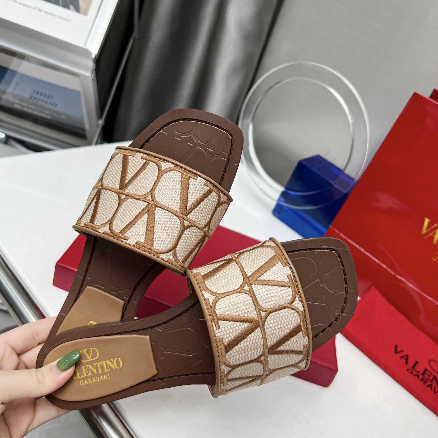 Valenti Toile Iconographe Slide Sandal  - FashionPlug