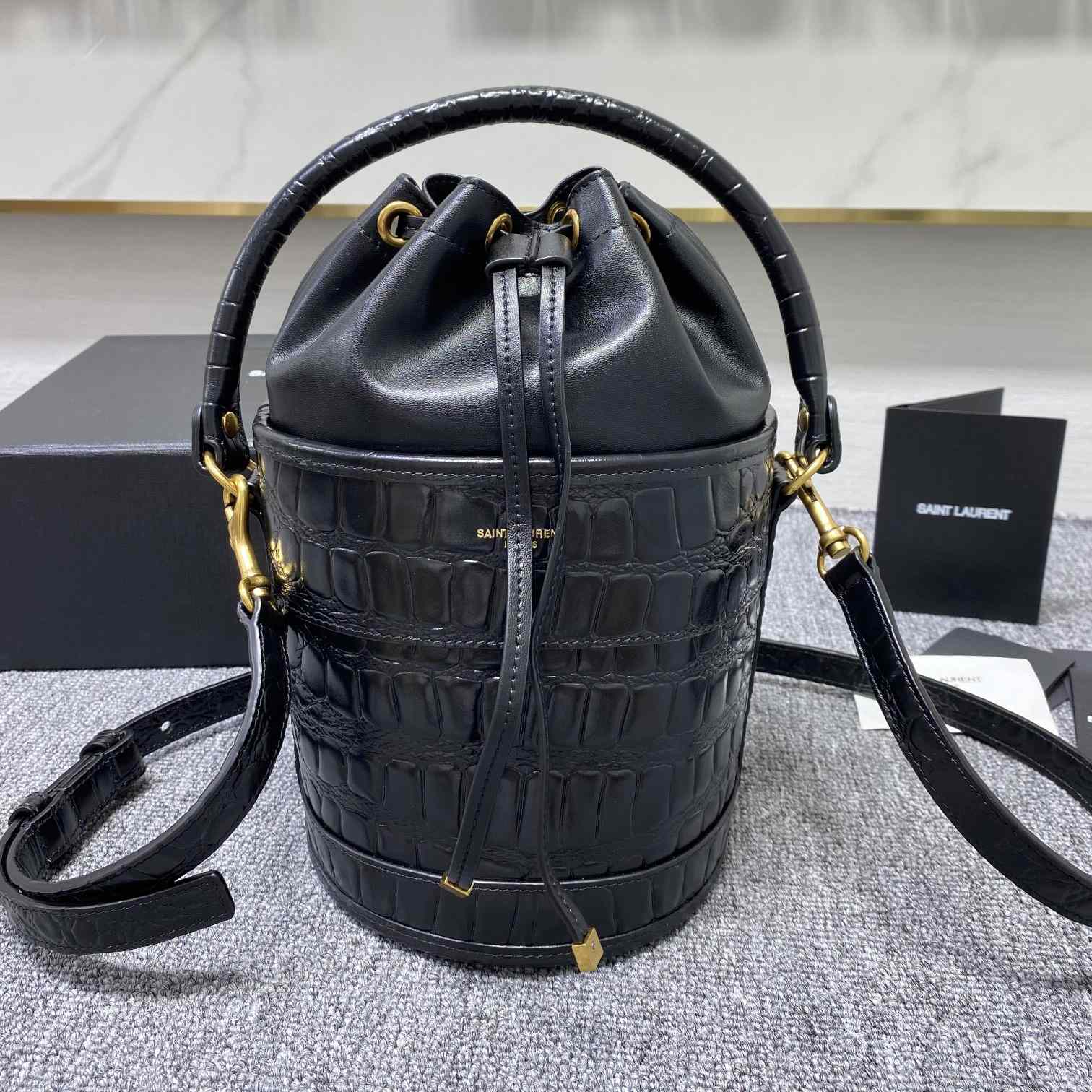 Saint Laurent Crocodile-effect Embossed Bucket Bag(16x26x16cm) - FashionPlug