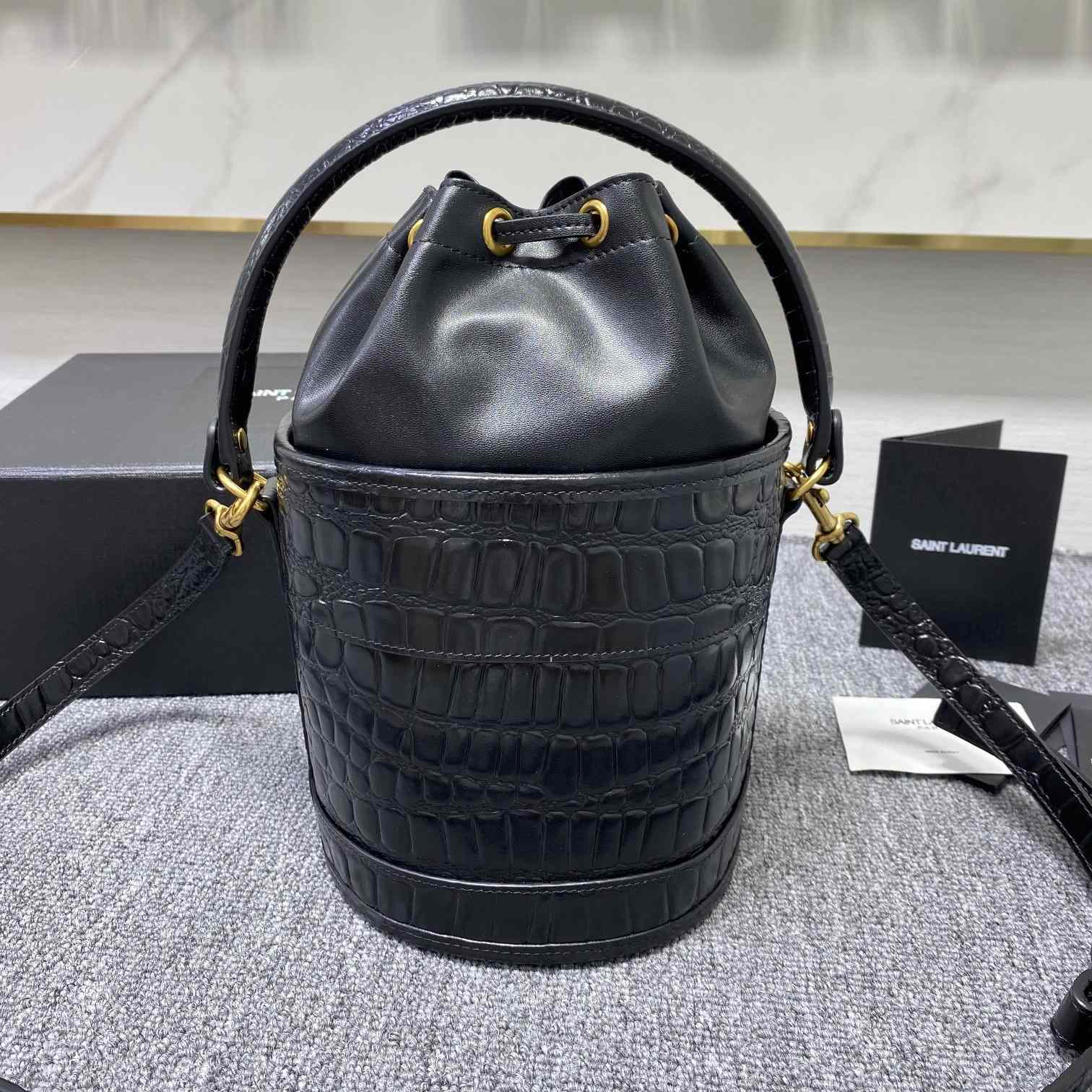 Saint Laurent Crocodile-effect Embossed Bucket Bag(16x26x16cm) - FashionPlug