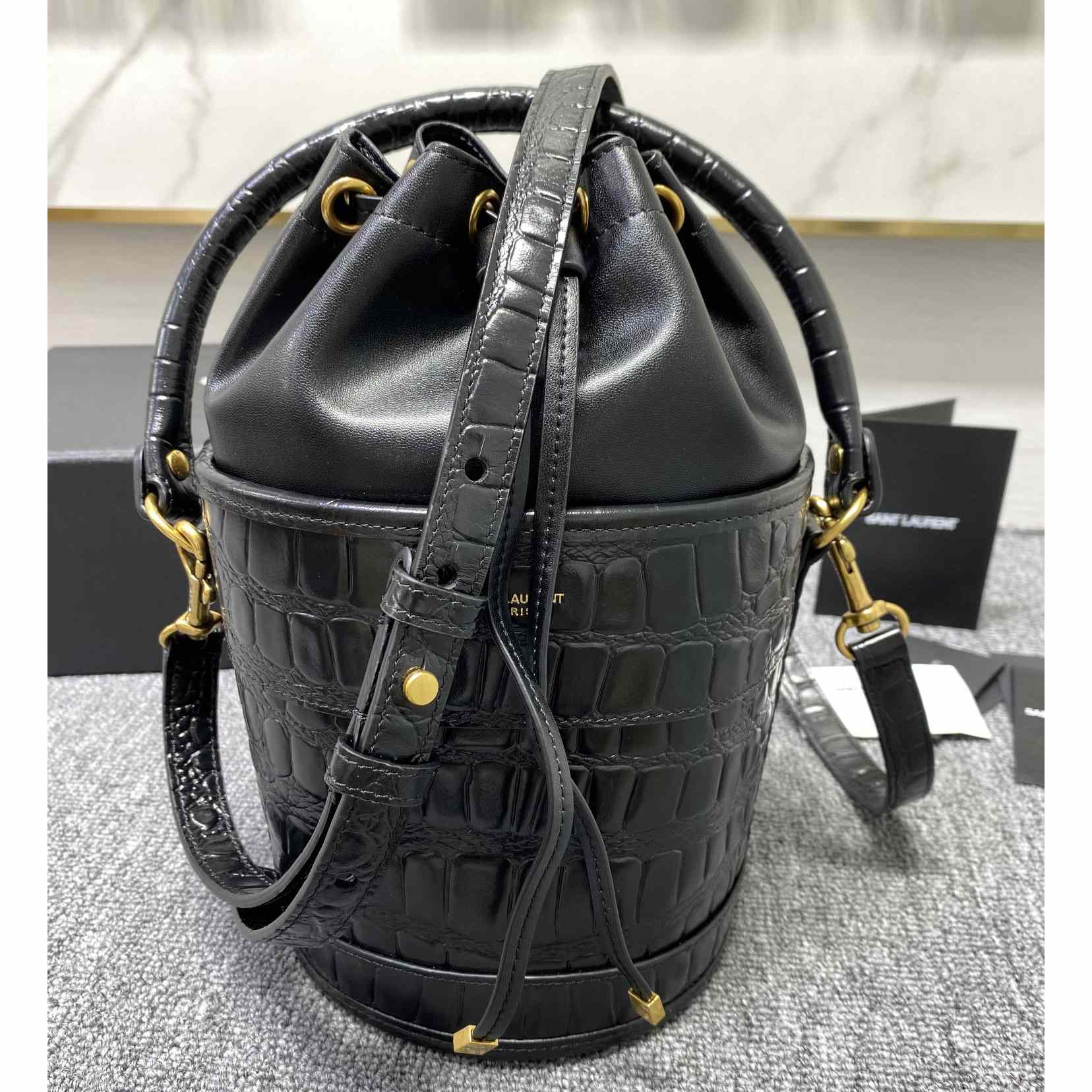 Saint Laurent Crocodile-effect Embossed Bucket Bag(16x26x16cm) - FashionPlug