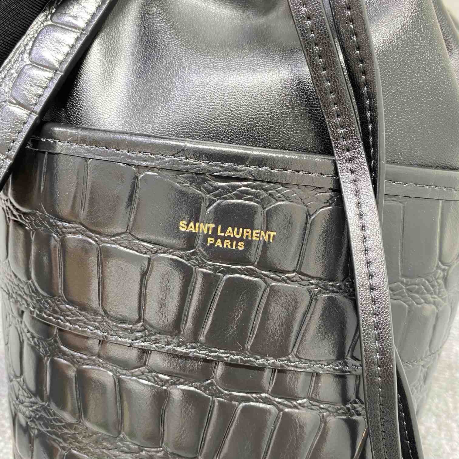 Saint Laurent Crocodile-effect Embossed Bucket Bag(16x26x16cm) - FashionPlug
