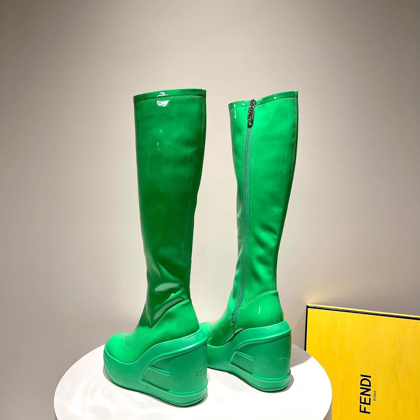 Fendi Fashion Show Green Patent Leather Boots - FashionPlug